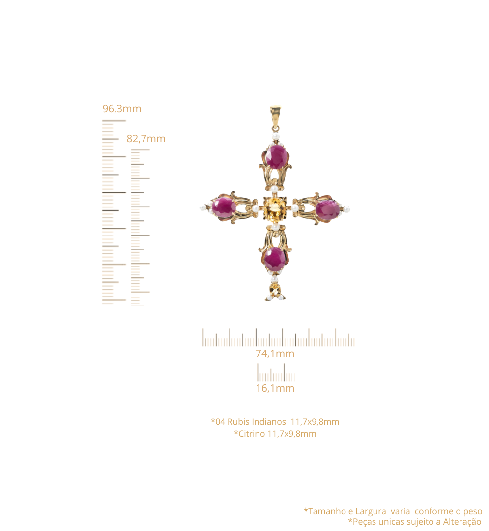 Pingente Cruz Rubi Indiano