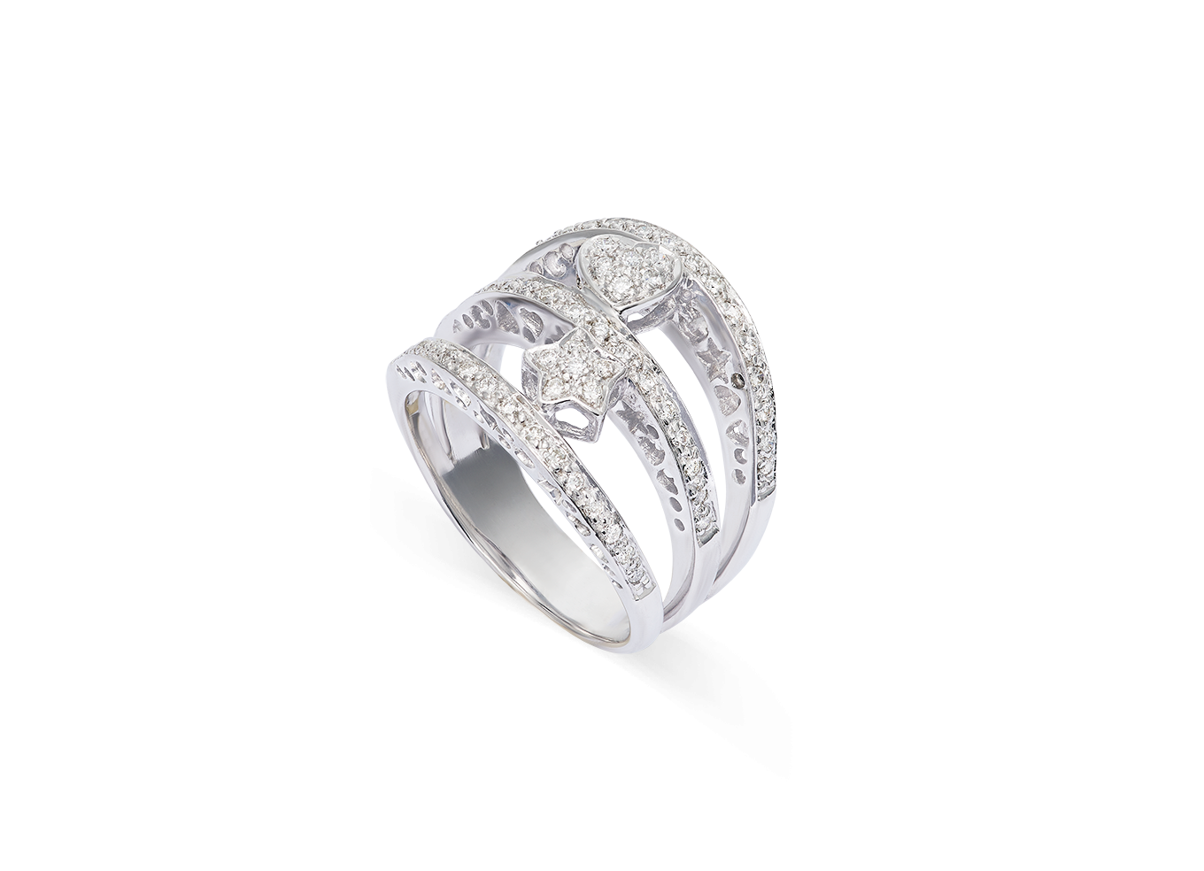 Anel Tripo Estrela e Coração com Diamantes