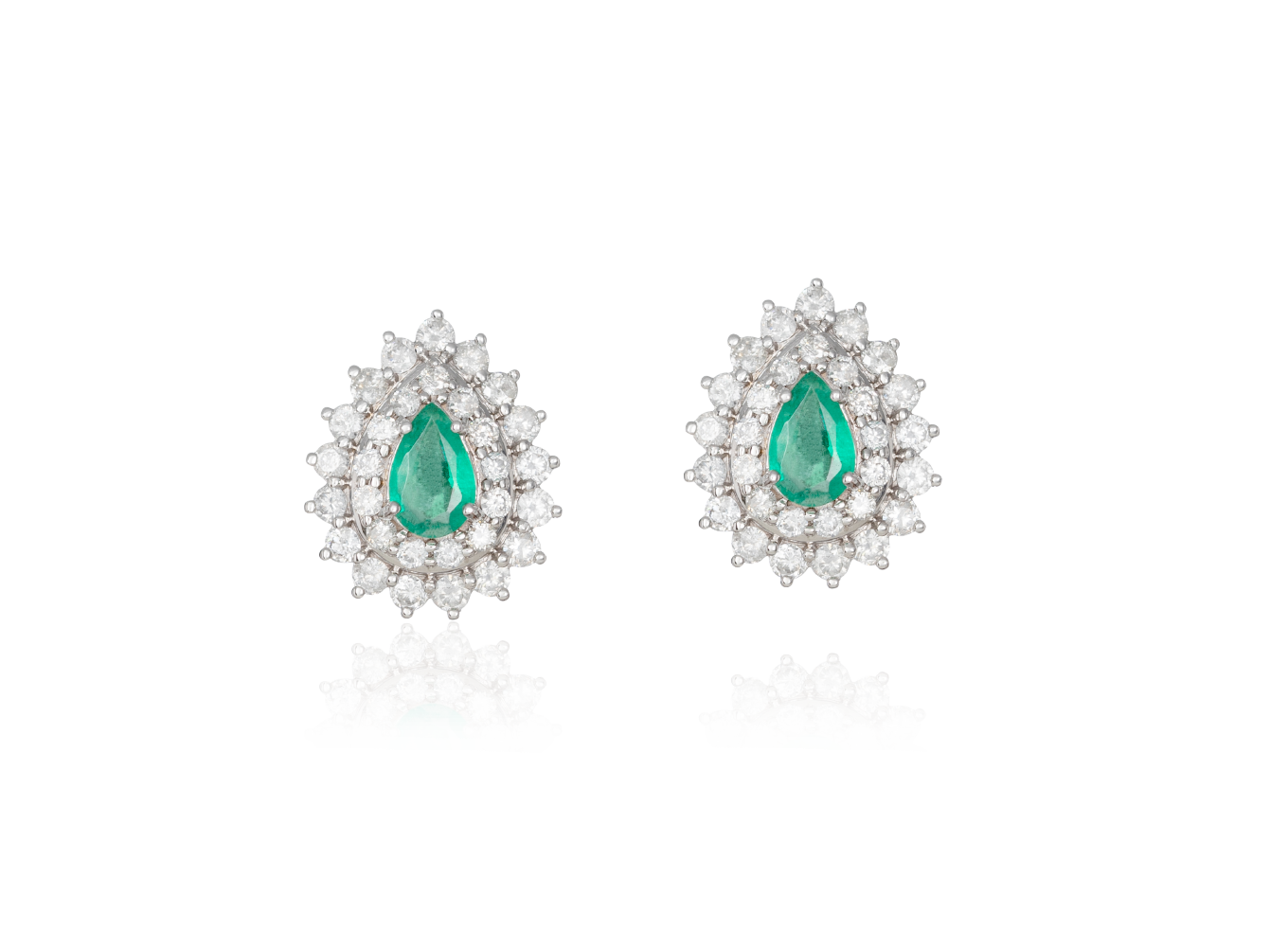 Brinco Gota Esmeralda com Duas Voltas de Diamantes