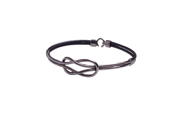Bracelete Interlaced Ródio Negro e Couro Preto