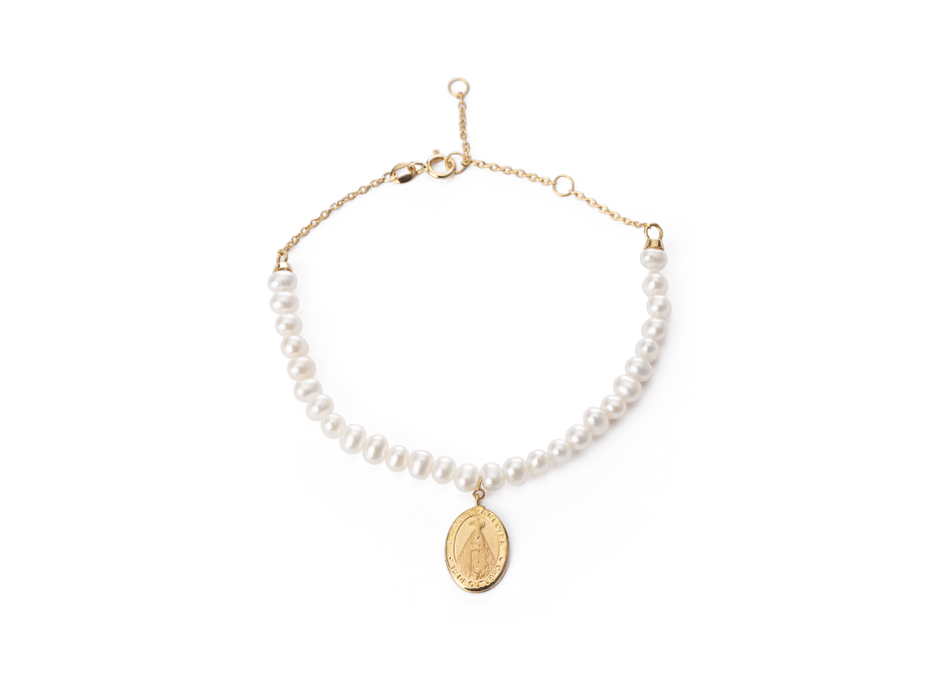 Pulseira Perolas com Medalha de Nossa Senhora Aparecida