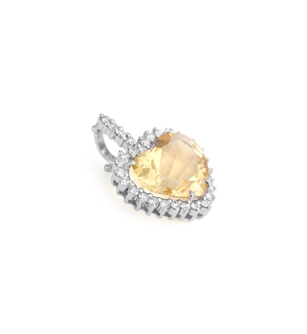Pingente Coração Citrino com Diamantes