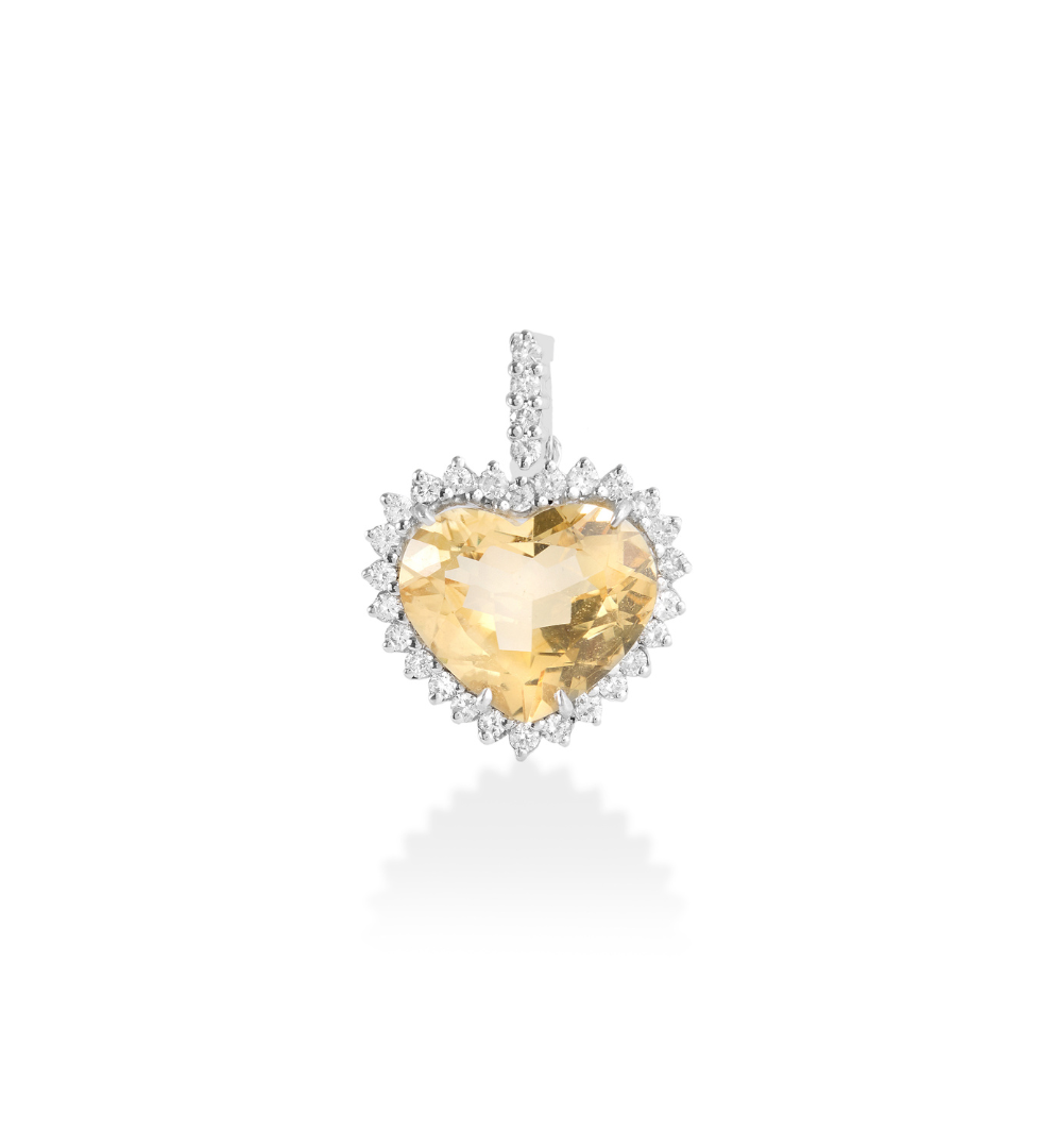 Pingente Coração Citrino com Diamantes