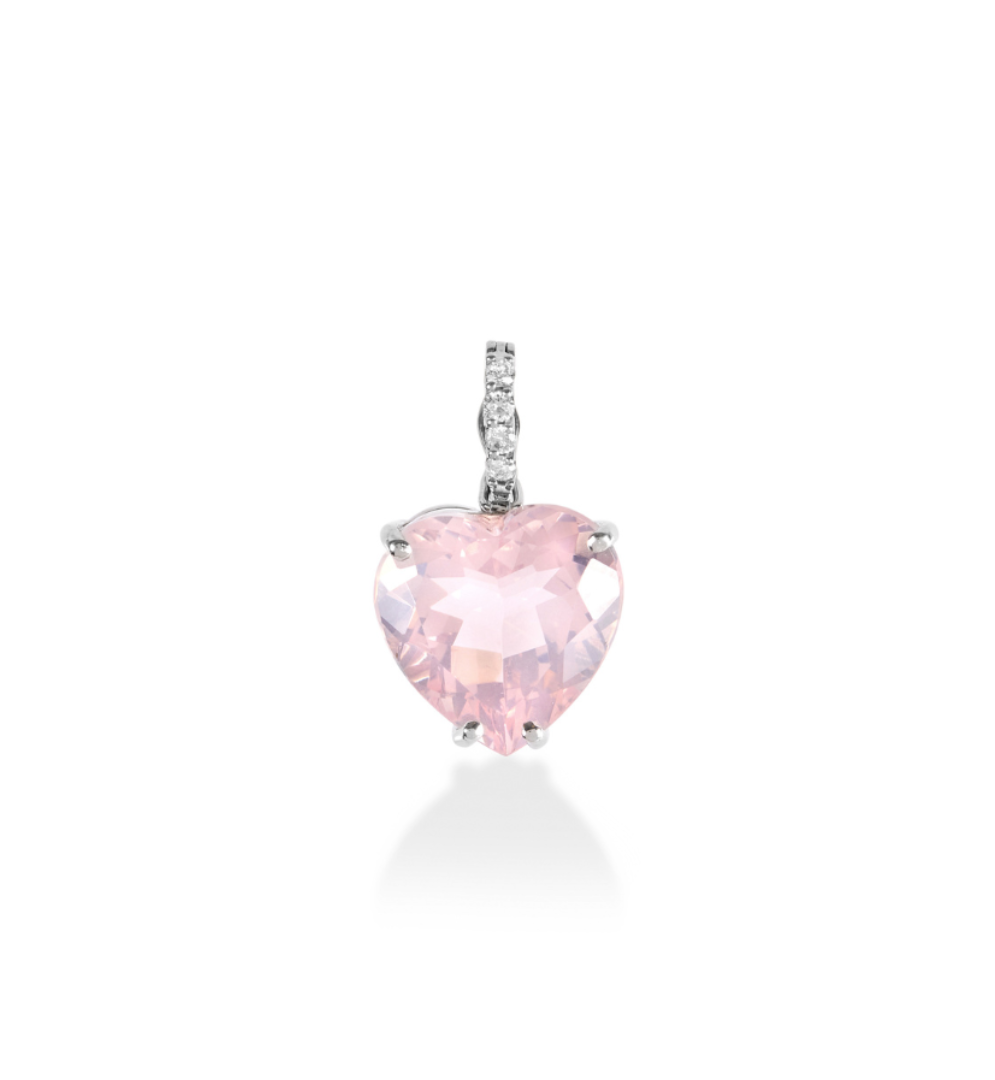 Pingente Coração Quartzo Rosa