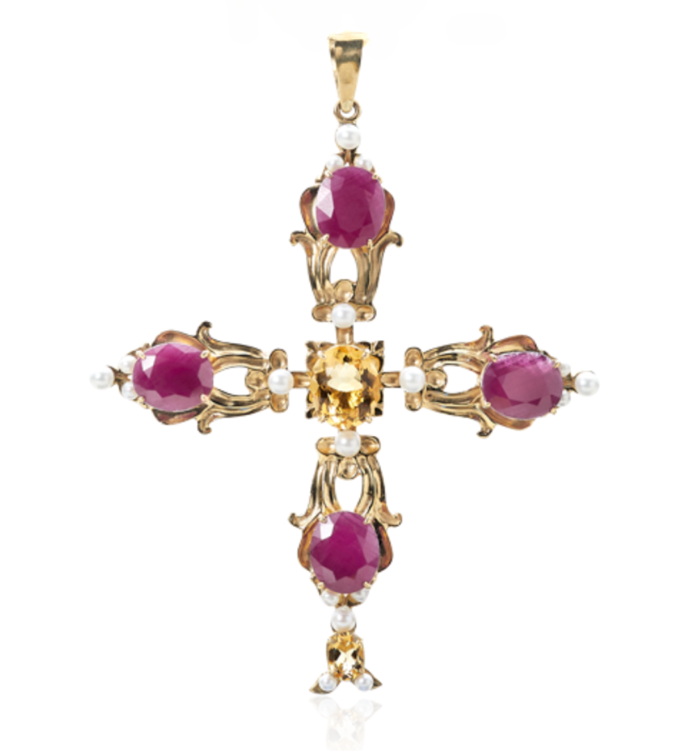 Pingente Cruz Rubi Indiano