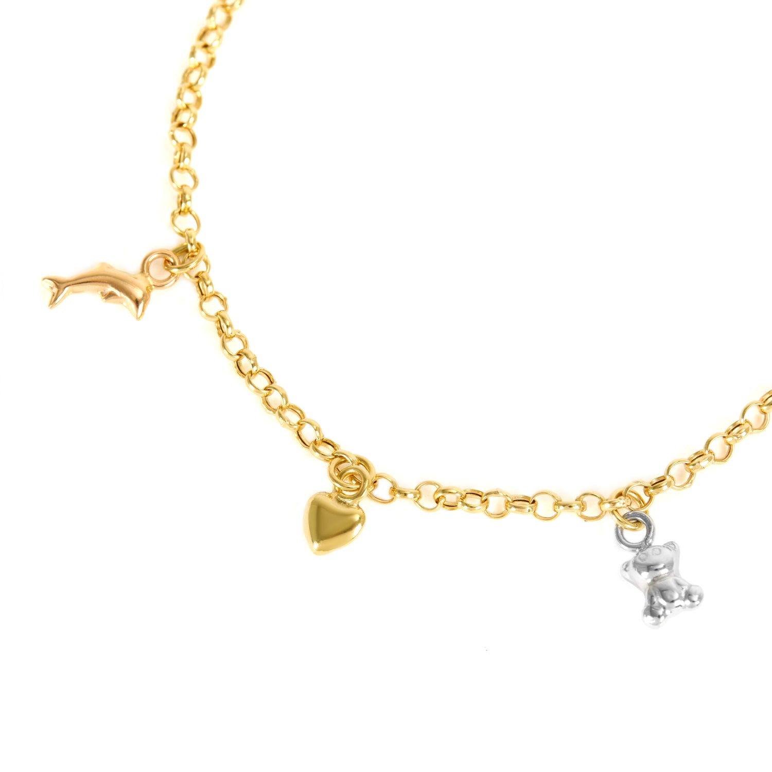 Pulseira Infantil com Pingentes Urso, Golfinho e Coração