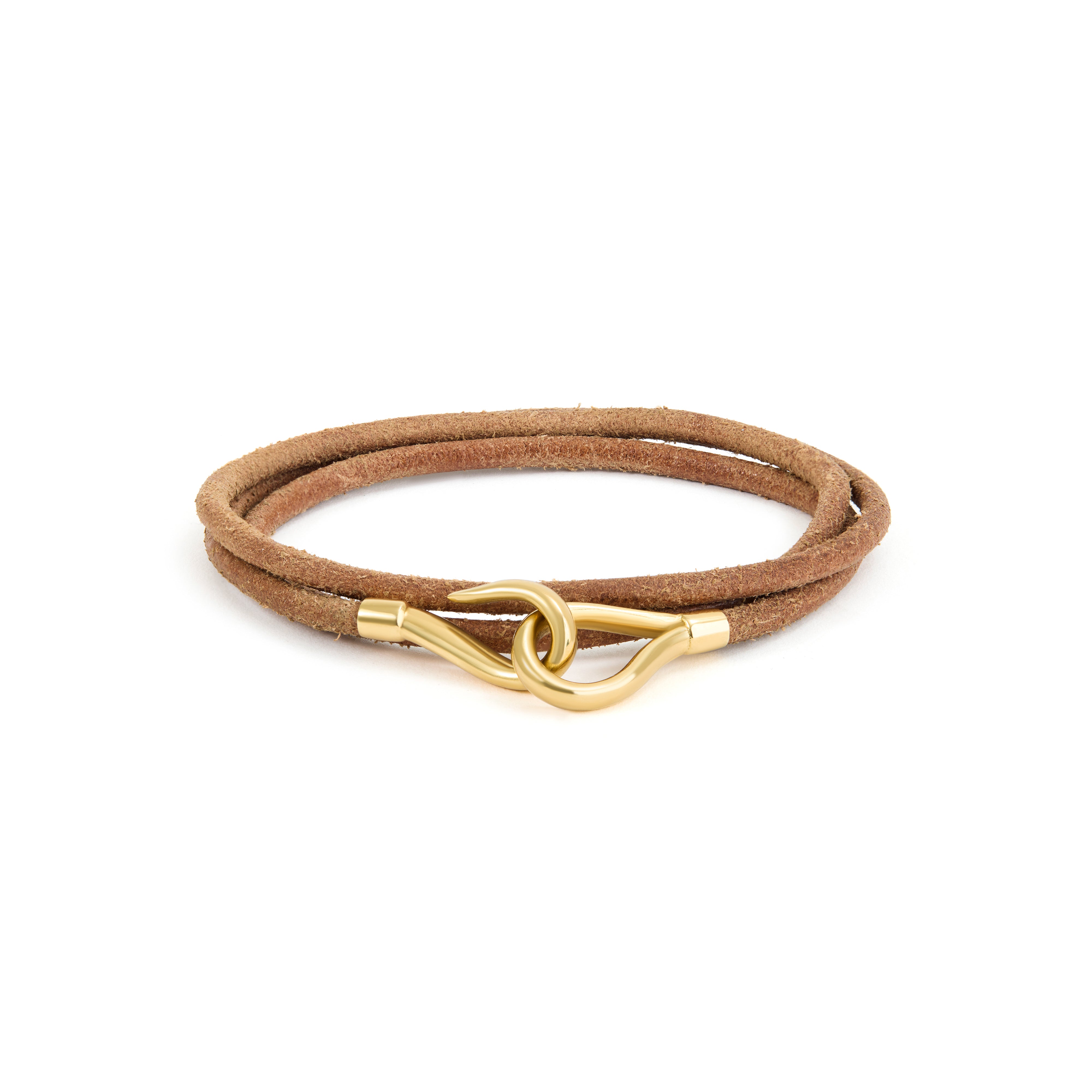 Pulseira Couro e Ouro Amarelo