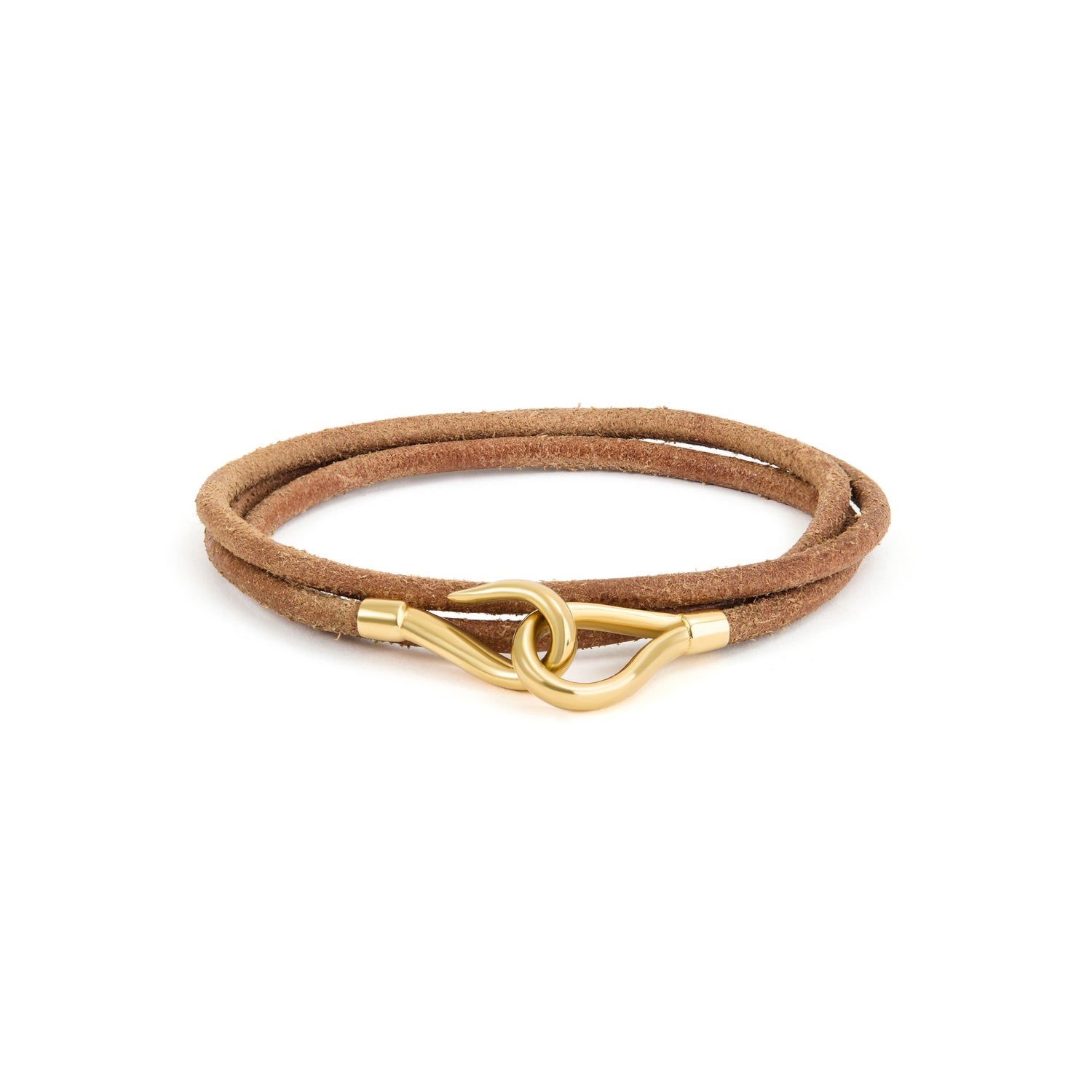 Pulseira Couro e Ouro Amarelo