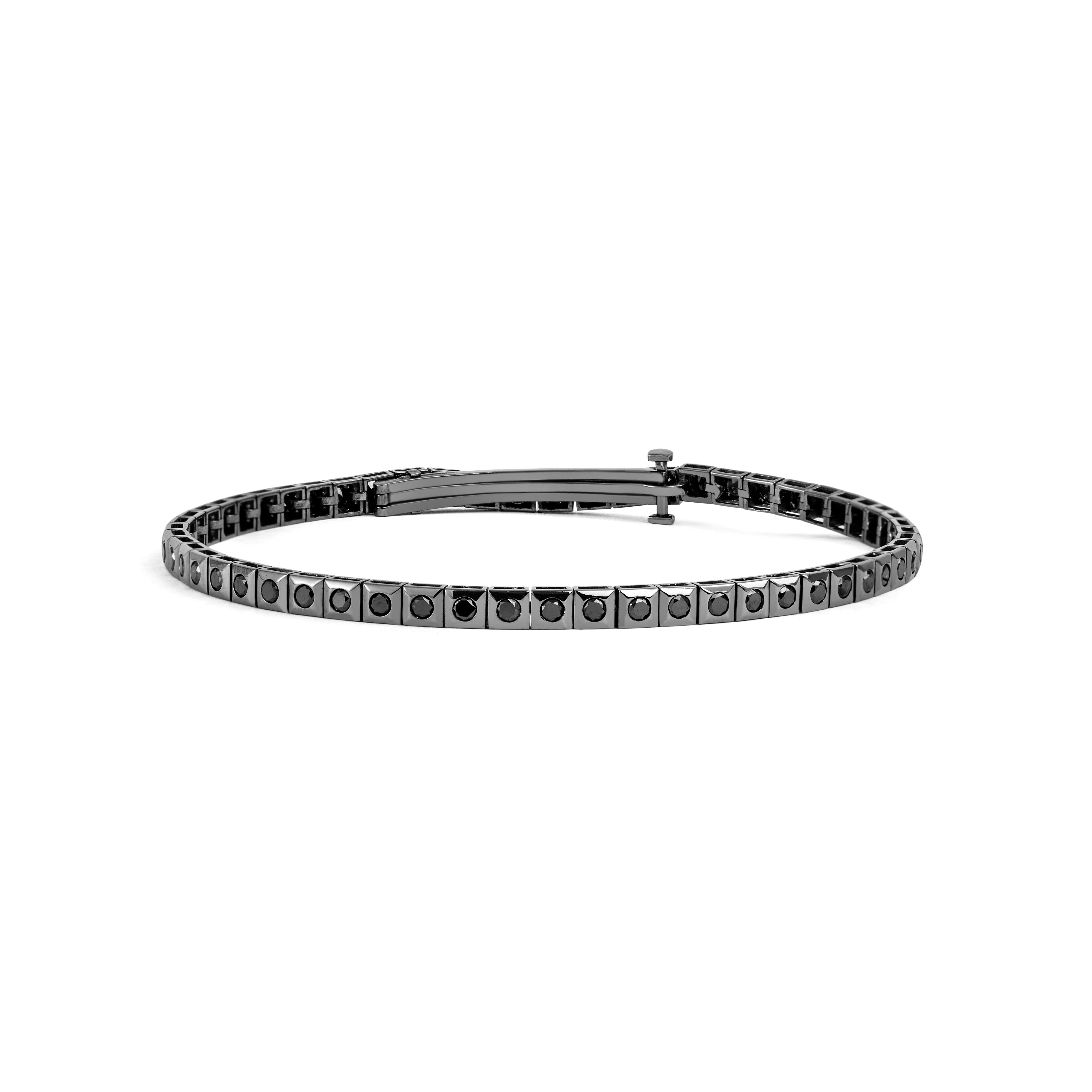 Pulseira Riviera com Diamantes Negros em Caixa Quadrada