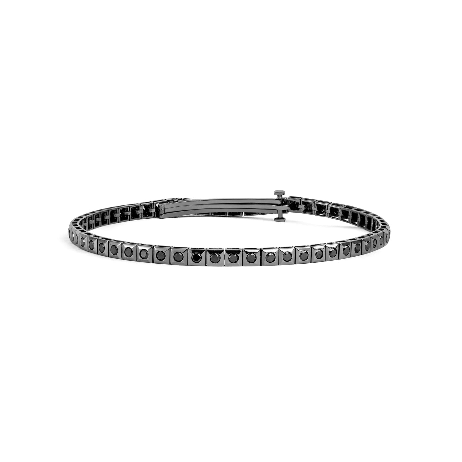 Pulseira Riviera com Diamantes Negros em Caixa Quadrada