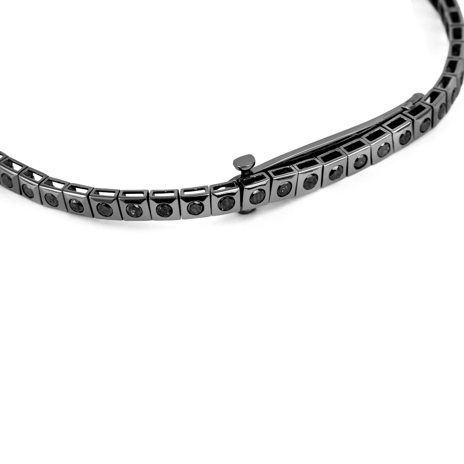 Pulseira Riviera com Diamantes Negros em Caixa Quadrada
