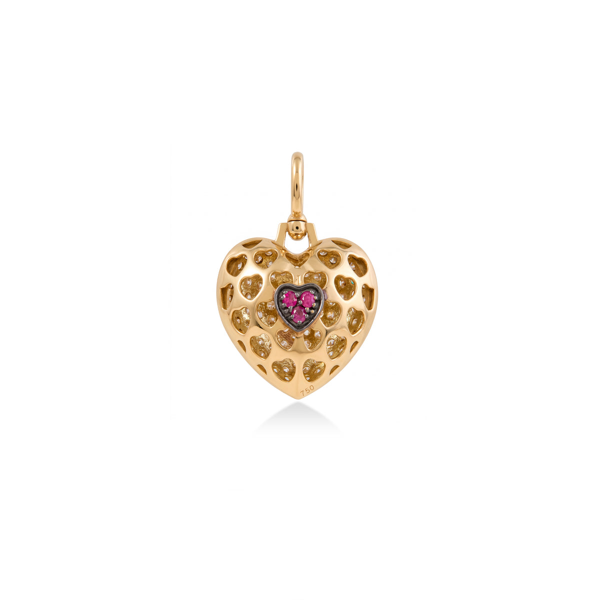 Pingente Coração Pavê com Diamantes e Rubis