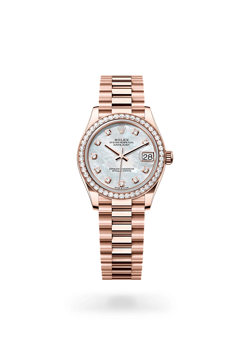 Rolex Datejust 31 Oyster, 31 mm, ouro Everose e diamantes M278285RBR-0005