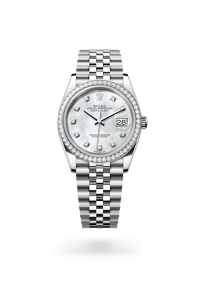 Rolex Datejust 36 Oyster, 36 mm, aço Oystersteel, ouro branco e diamantes M126284RBR-0011