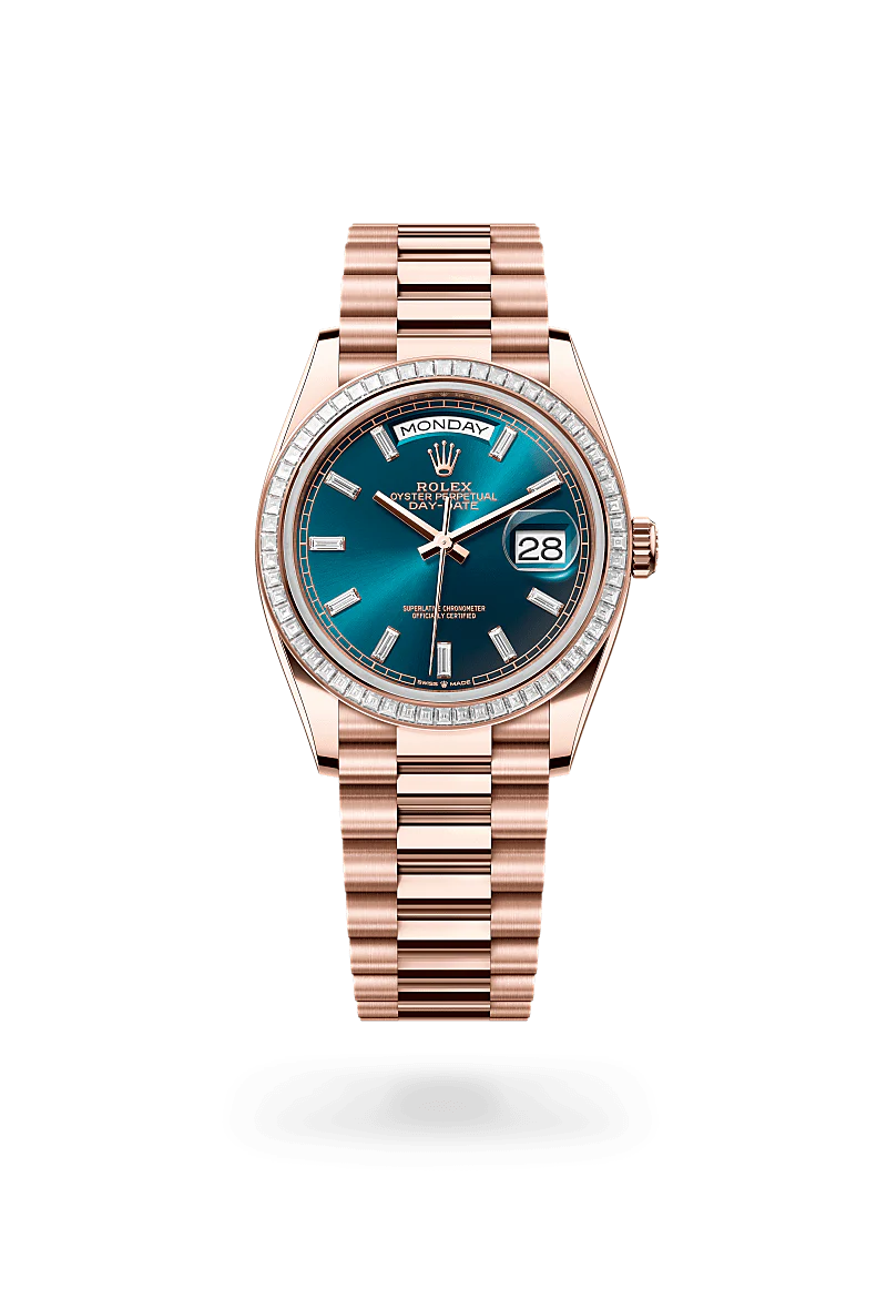 Rolex Day-Date 36 Oyster, 36 mm, ouro Everose e diamantes M128395TBR-0032