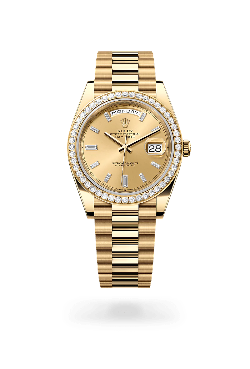 Rolex Day-Date 40 Oyster, 40 mm, ouro amarelo e diamantes M228348RBR-0002