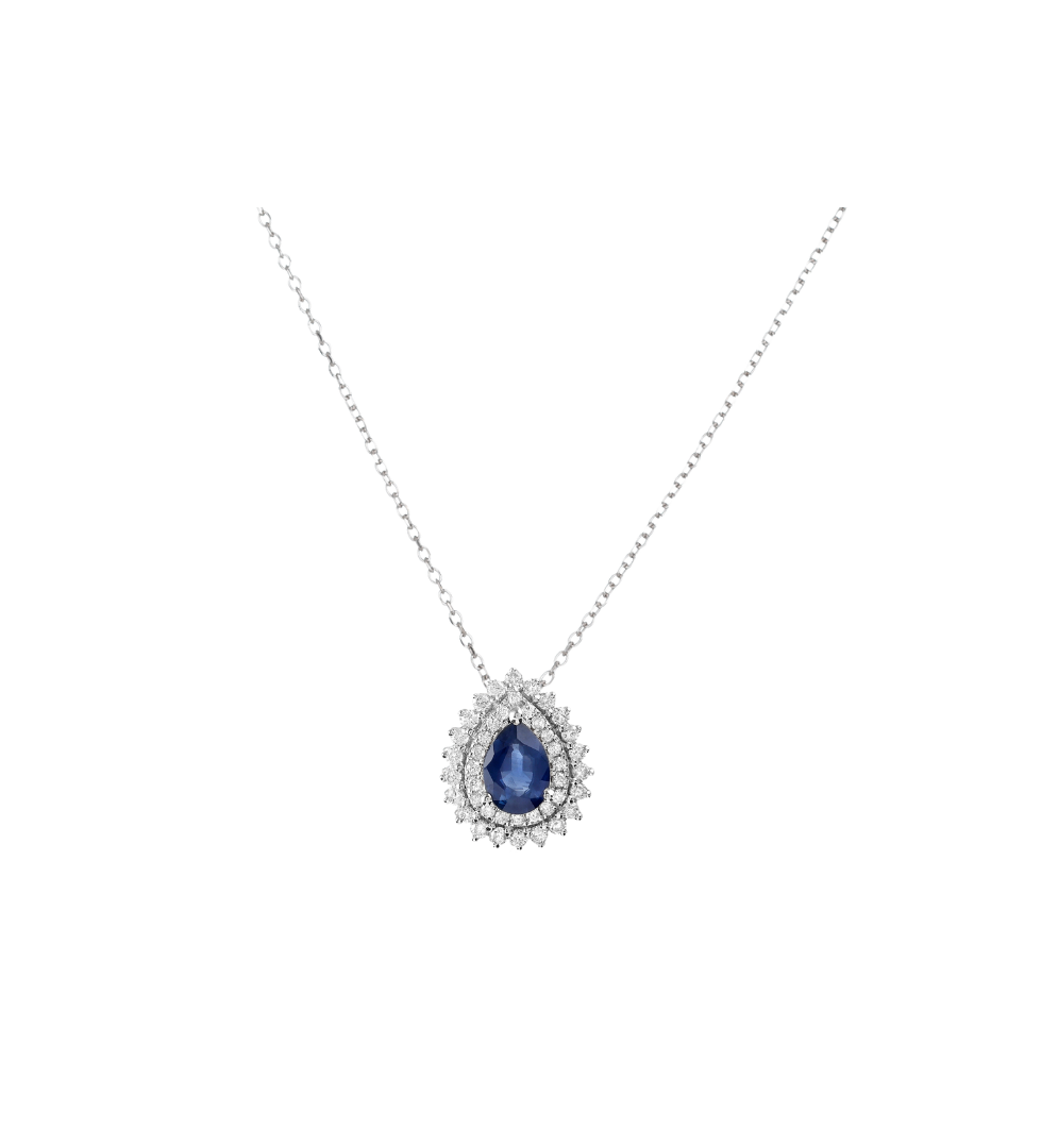 Colar Safira Duas Voltas de Diamantes