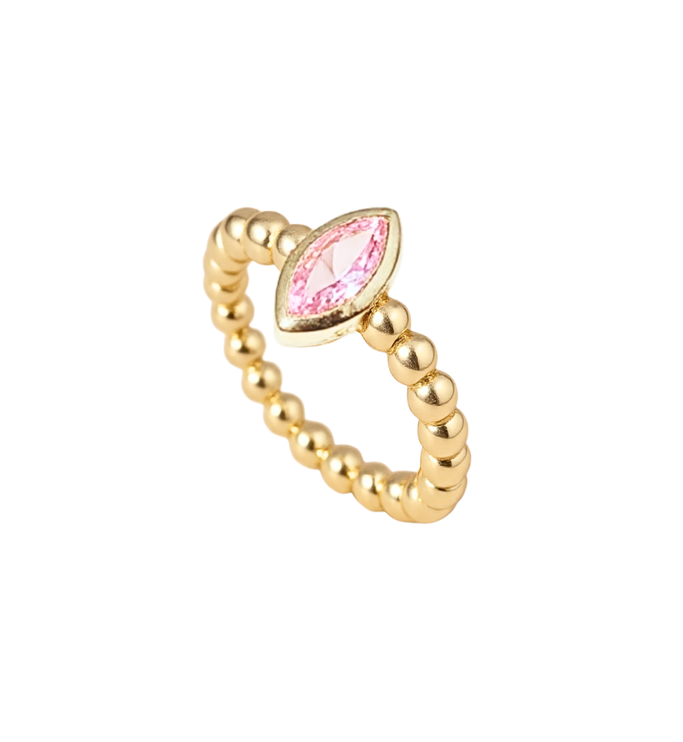 Anel Esfera Marquise Topázio Rosa