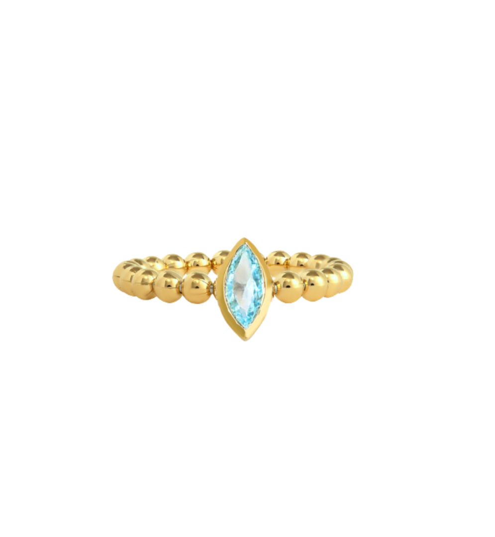 Anel Esfera Marquise Topázio Azul